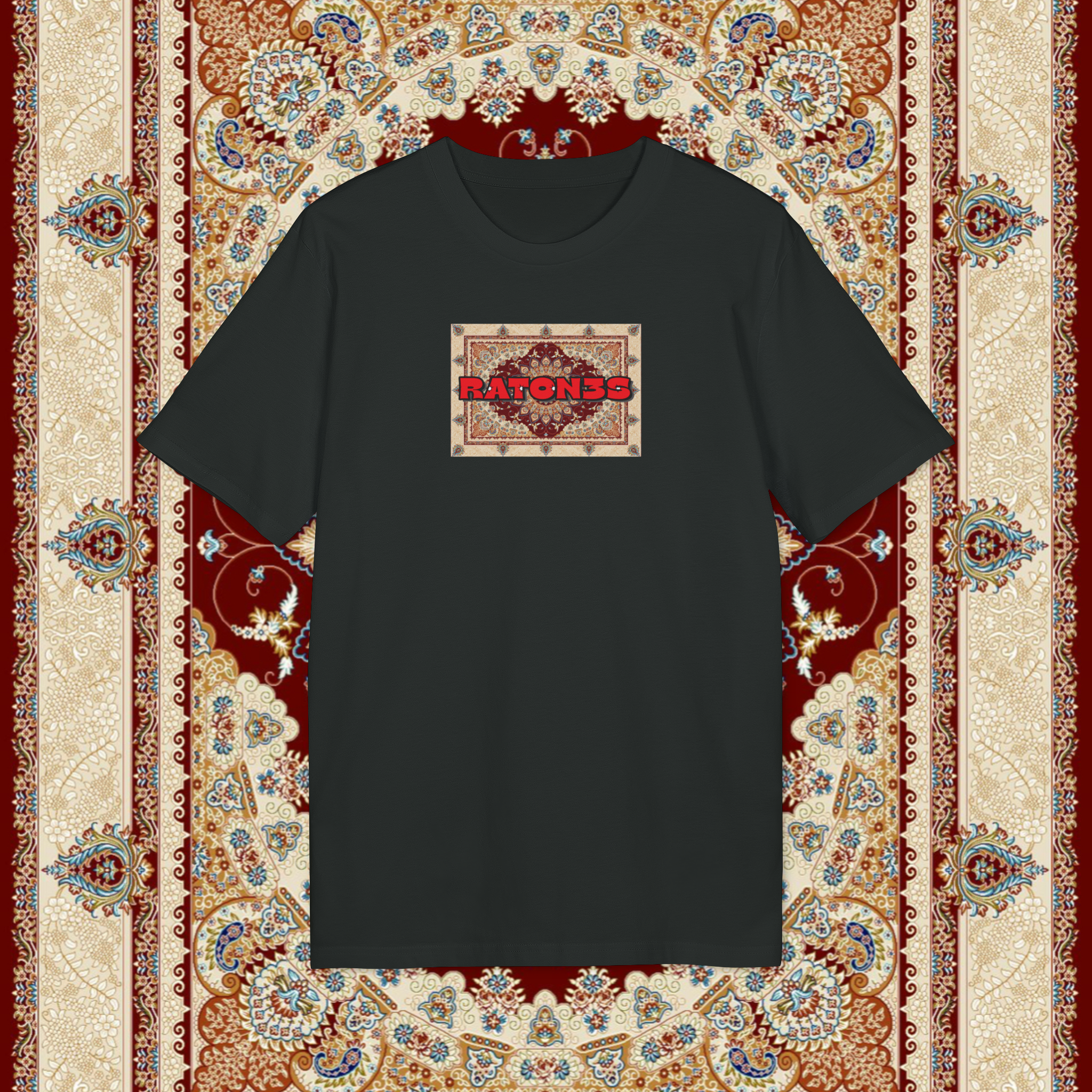 Raton3s Red Persian Rug Box Logo T-Shirt