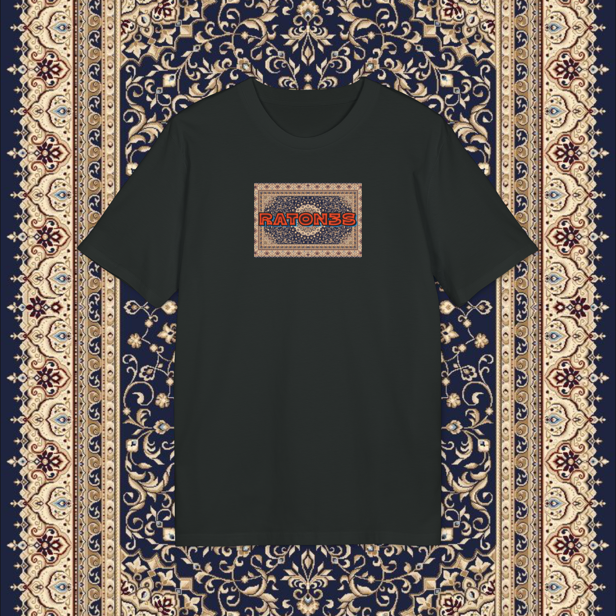 Raton3s Blue Persian Rug Box Logo T-Shirt